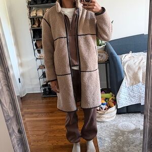 Tan Sherpa Coat with Black Trim